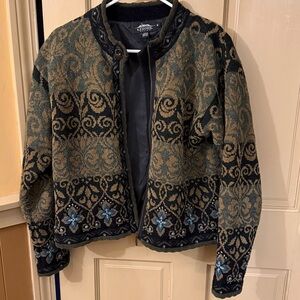 Icelandic Design  VTG Jacquard Floral Scroll Zip-up sweater  Jacket M Woman’s